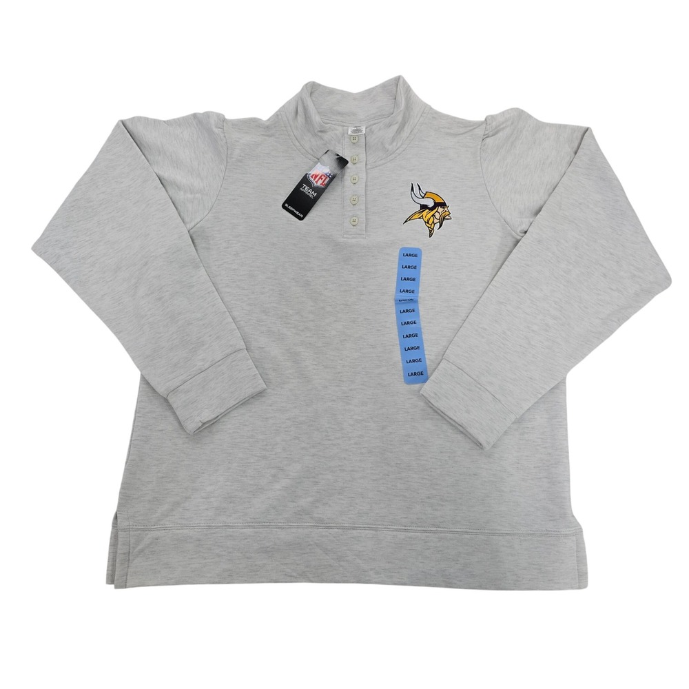 NFL Minnesota Vikings Womens Large Gray Henley Long Sleeve Placket Top NWT L